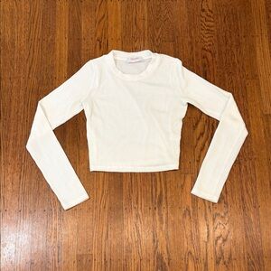 Renee C Long Sleeve Ribbed Crop Top – White -- Women’s Small